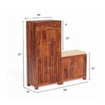 Solid Sheesham Wood Shoe Rack Cabinet with Seating Closed Door Drawer - Image 2