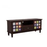 Sheesham Wood Entertainment Center with Colorful Ceramic Tiles - Image 2