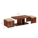 Solid Wood Coffee Table with 2 Stools for living Room - Image 8