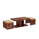 Solid Wood Coffee Table with 2 Stools for living Room - Image 2