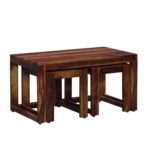 Solid Wood 2 Stools Center Tea Table for Home - Image 3