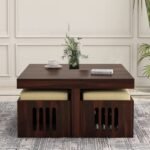 Wooden Coffee Table with 4 Stools for Living Room - Image 2