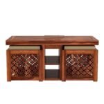 Solid Wood Coffee Table with 2 Stools for living Room - Image 7