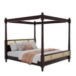 Wooden King Size Poster Bed in Rattan Design - Image 4