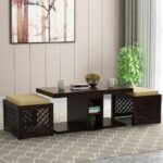 Wooden Coffee Table with 2 Stools for living Room