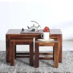 Solid Wood 2 Stools Center Tea Table for Home - Image 6