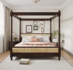 Wooden King Size Poster Bed in Rattan Design
