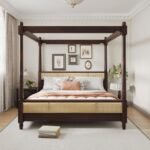 Wooden Queen Size Poster Bed in Rattan Design