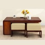 Wooden Coffee Table with 4 Stools for Living Room - Image 2
