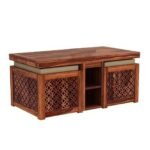Solid Wood Coffee Table with 2 Stools for living Room - Image 4