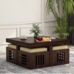 Wooden Coffee Table with 4 Stools for Living Room