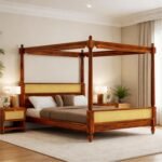 Solid Wood Queen Size Poster Bed in Rattan Design