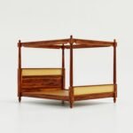 Solid Wood Queen Size Poster Bed in Rattan Design - Image 5