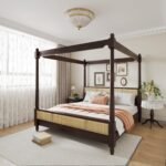 Wooden King Size Poster Bed in Rattan Design - Image 2