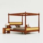 Solid Wood Queen Size Poster Bed in Rattan Design - Image 8