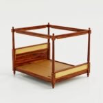 Solid Wood Queen Size Poster Bed in Rattan Design - Image 4