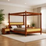 Solid Wood King Size Poster Bed in Rattan Design