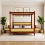 Solid Wood Queen Size Poster Bed in Rattan Design - Image 2
