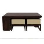 Sheesham Wood Coffee Table with 4 Stools for Living Room - Image 3
