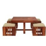 Solid Sheesham Wood Center Coffee Table with 4 Stool for Living Room - Image 4