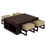 Sheesham Wood Coffee Table with 4 Stools for Living Room - Image 2