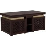 Wooden Coffee Table with 2 Stools for living Room - Image 6
