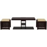 Wooden Coffee Table with 2 Stools for living Room - Image 5
